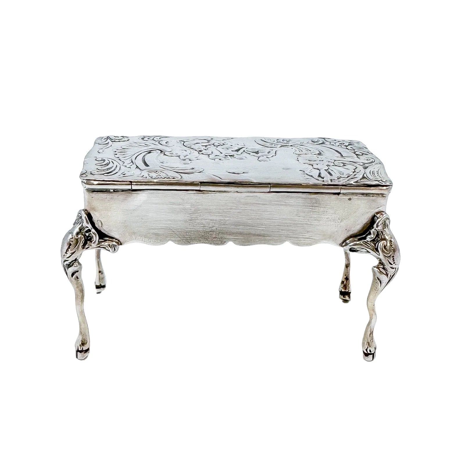 19th century Neoclassical imported Hanau silver miniature table dresser ring / trinket box