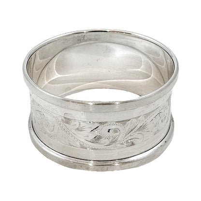 Vintage boxed sterling silver napkin ring with Art Nouveau motif and vacant cartouche