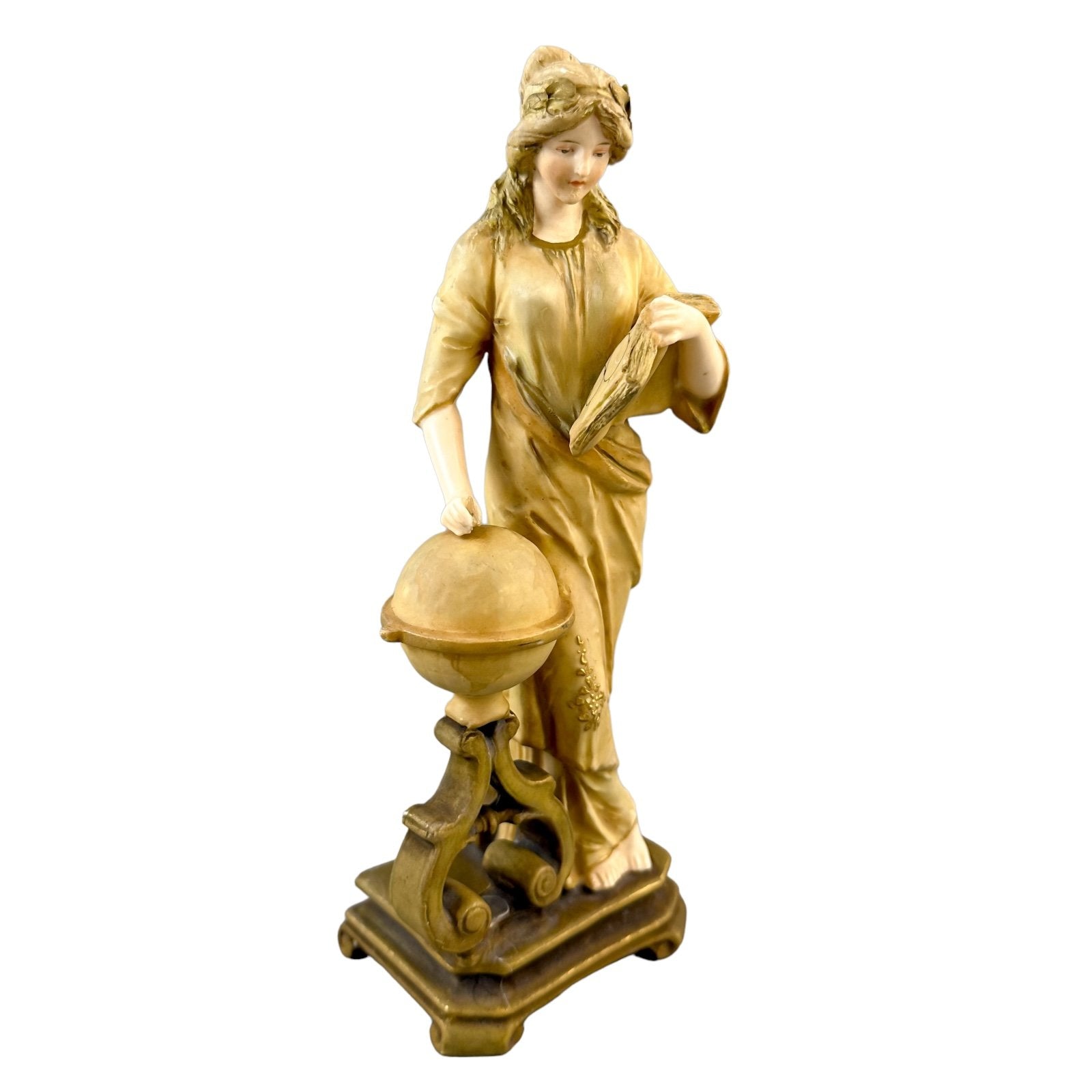 Art Nouveau Turn Wein porcelain figurine of young woman, allegory of "Geography"