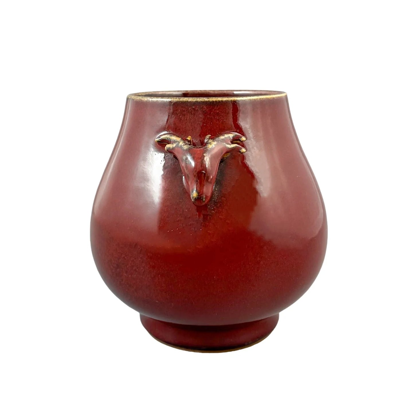 19th Century Qing dynasty sang de boeuf Hu form vase with deer head handles