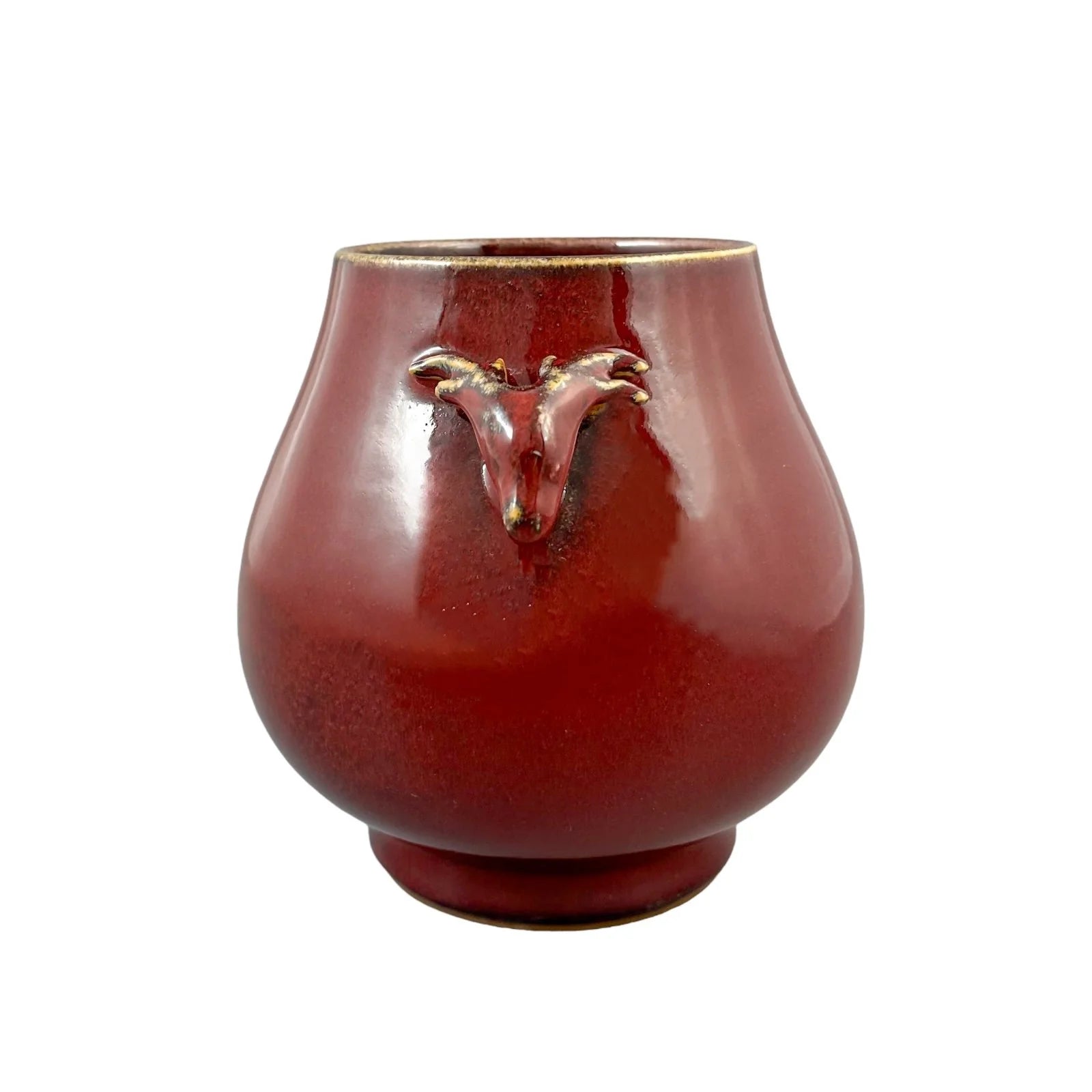 19th Century Qing dynasty sang de boeuf Hu form vase with deer head handles