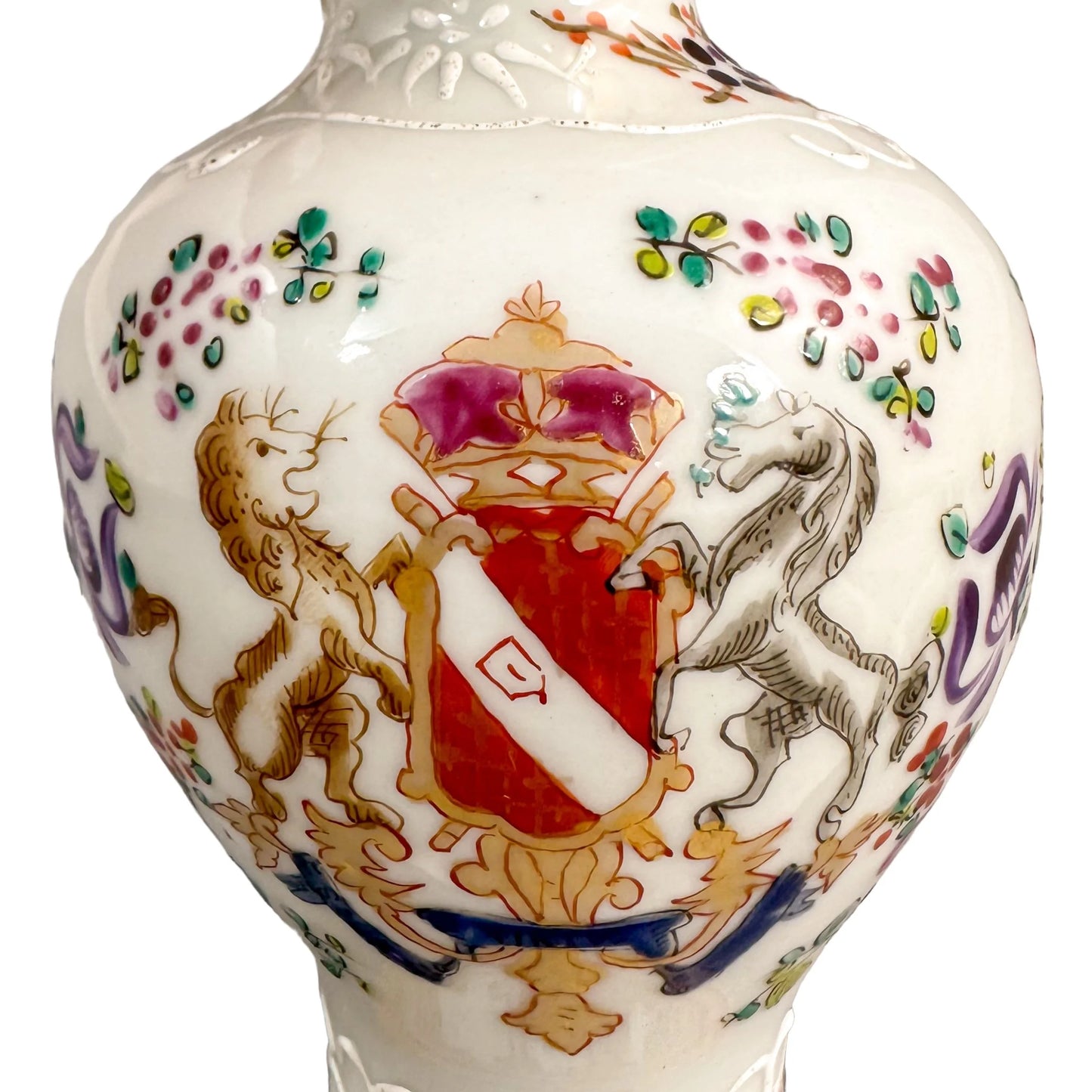 French 1870's Edme Samson armorial porcelain vase in Chinese export style