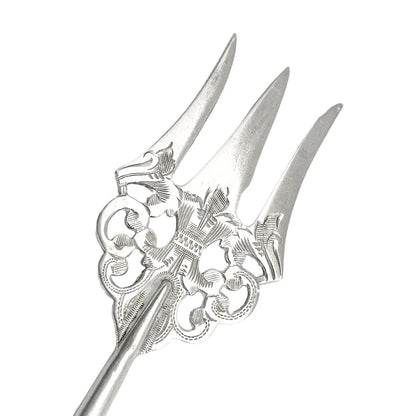 Large sterling silver Victorian bread toasting fork engraved in Art Nouveau design