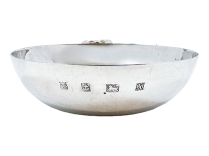 Elizabeth II sterling silver wine taster / sommelier cup with twin serpent handle