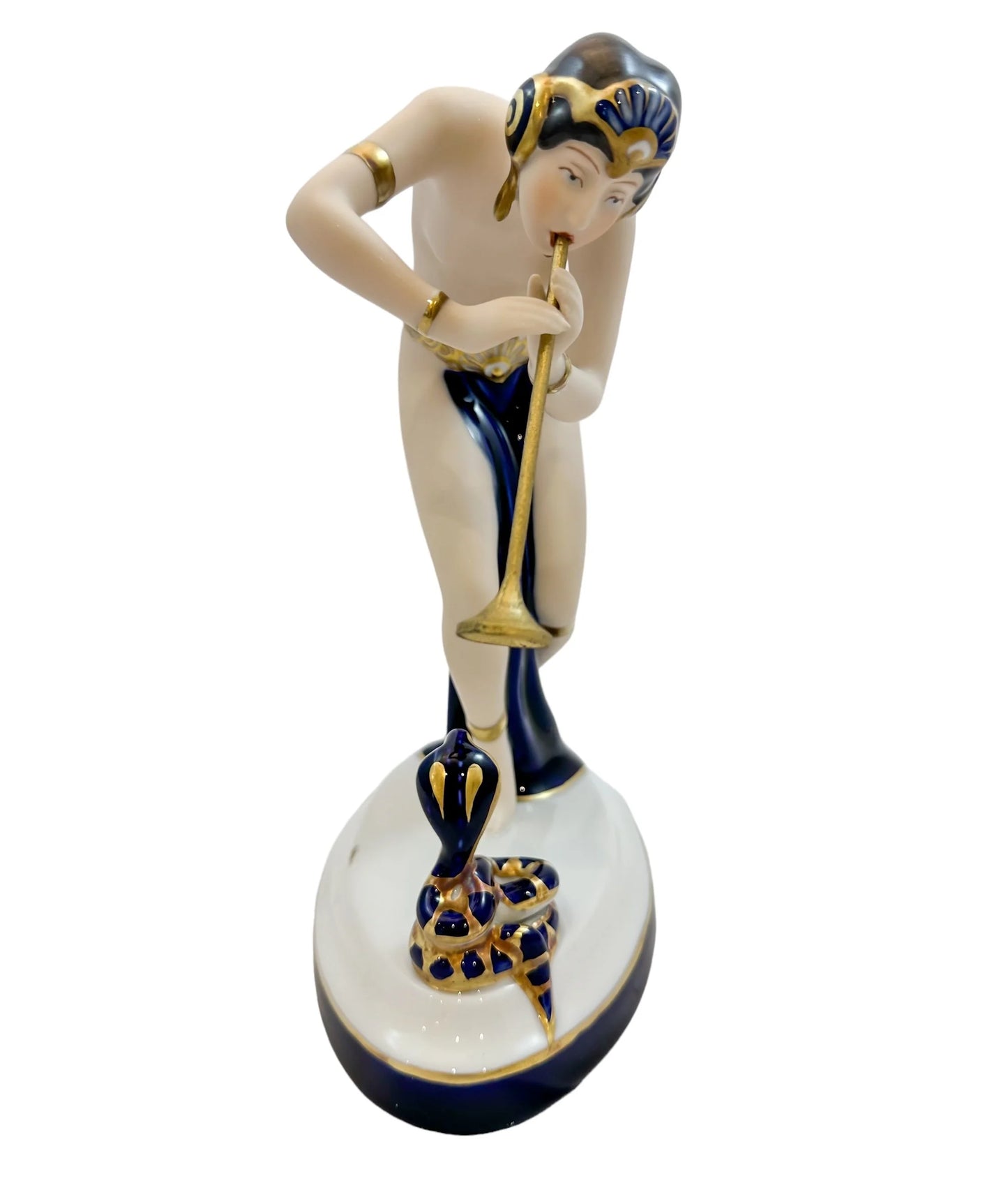 Art Deco style Royal Dux porcelain figurine of exotic female snake charmer dancer