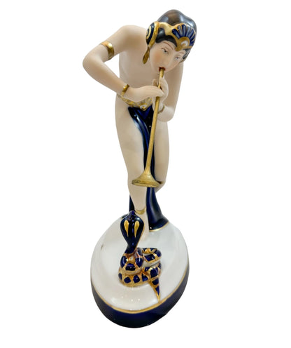 Art Deco style Royal Dux porcelain figurine of exotic female snake charmer dancer