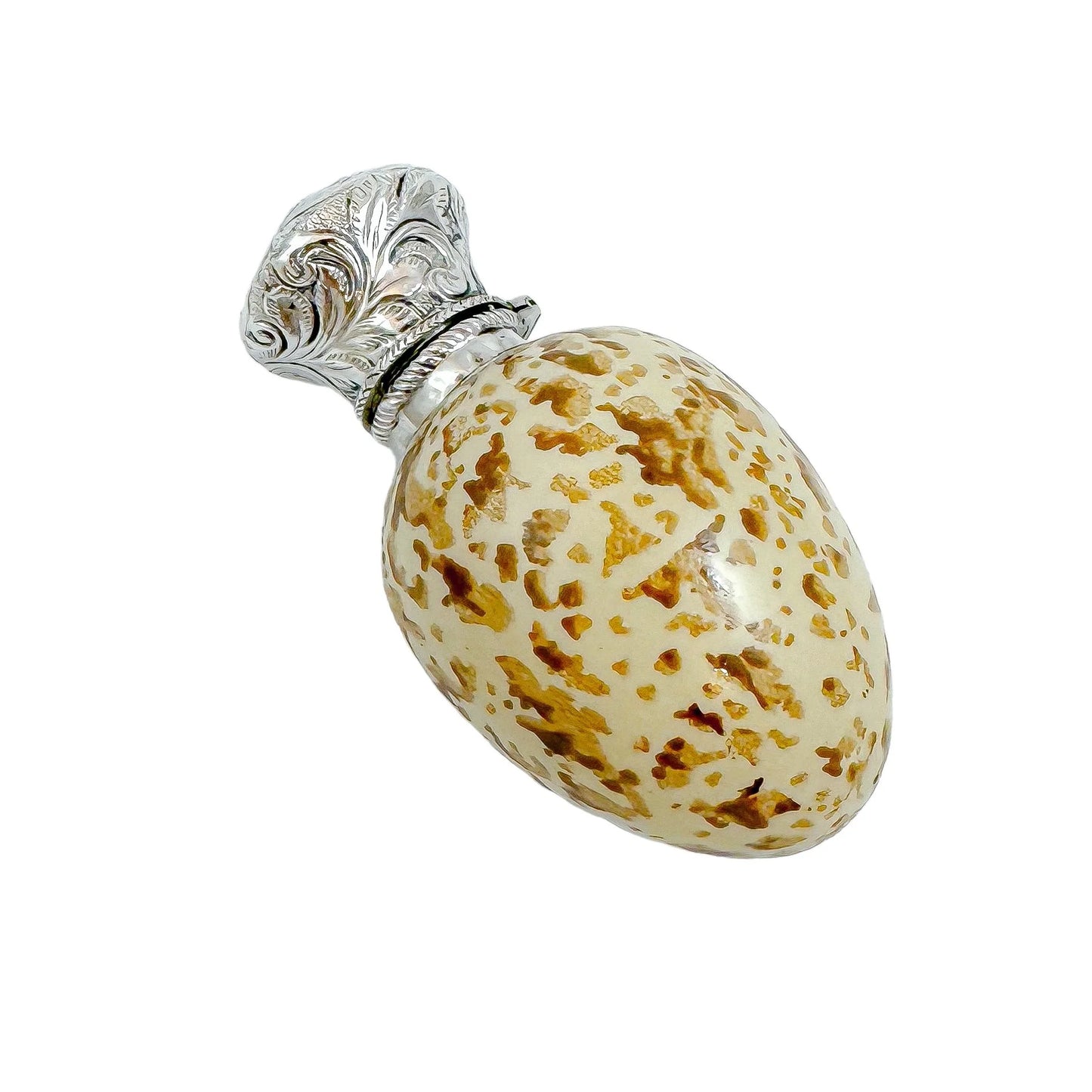 Victorian novelty silver and ceramic scent bottle in the form of bird's egg