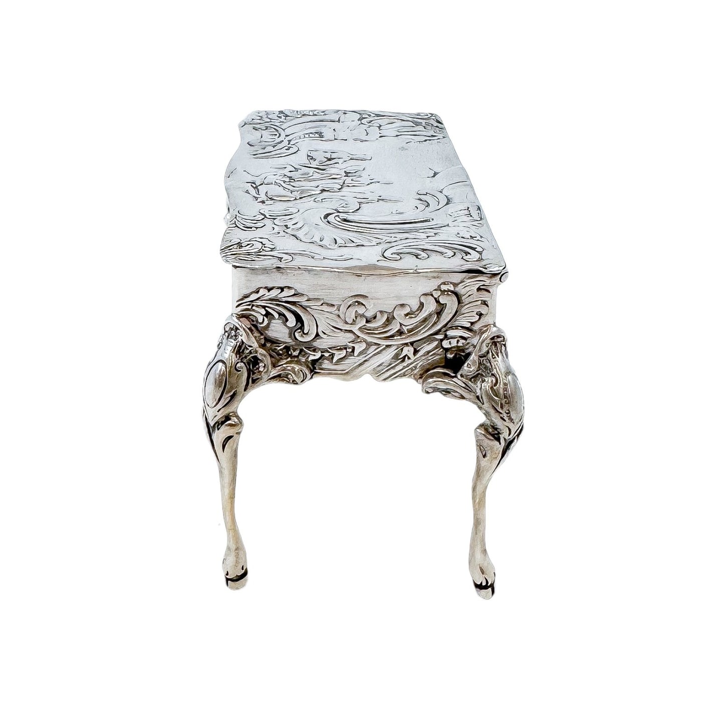 19th century Neoclassical imported Hanau silver miniature table dresser ring / trinket box