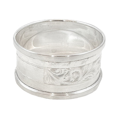 Vintage boxed sterling silver napkin ring with Art Nouveau motif and vacant cartouche