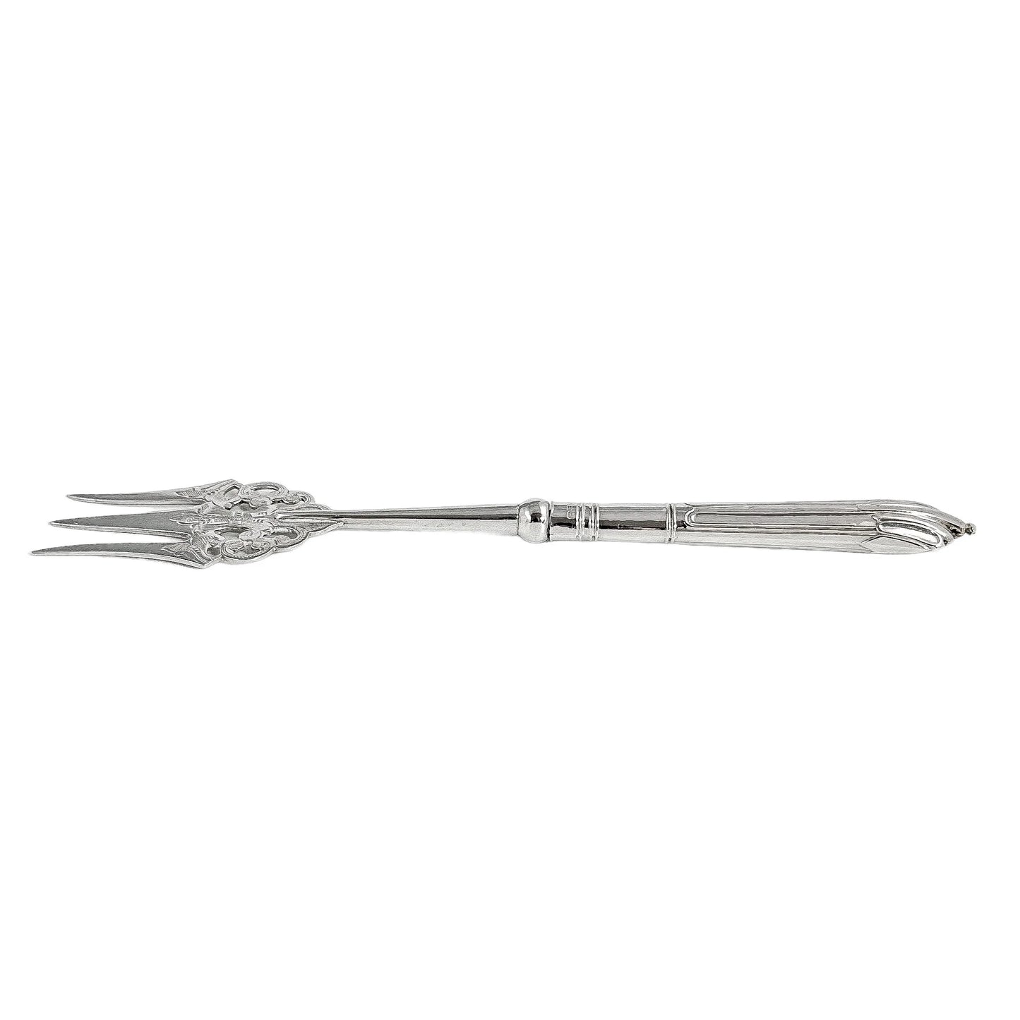 Large sterling silver Victorian bread toasting fork engraved in Art Nouveau design