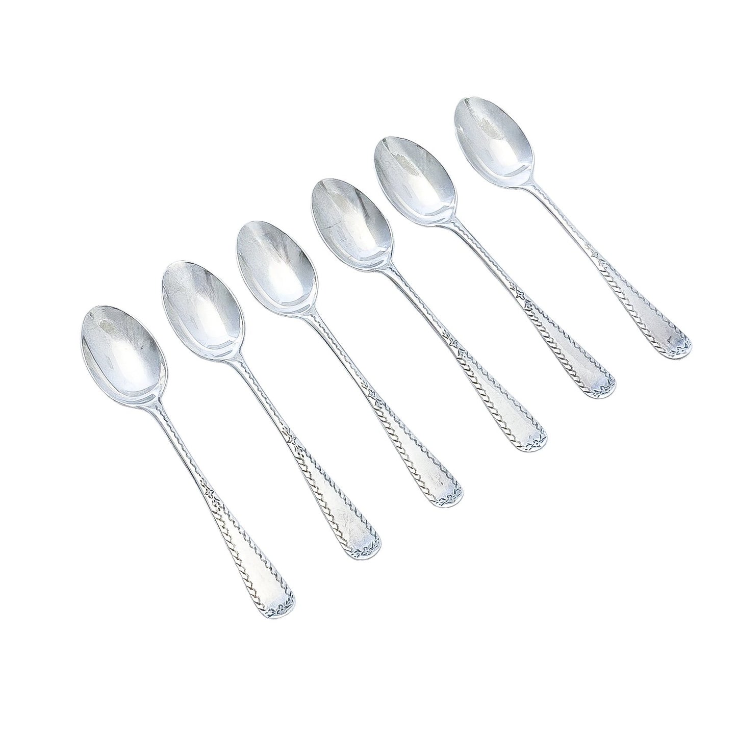 Edwardian cased set of 6 sterling silver tea or coffee spoons with sugar tongs