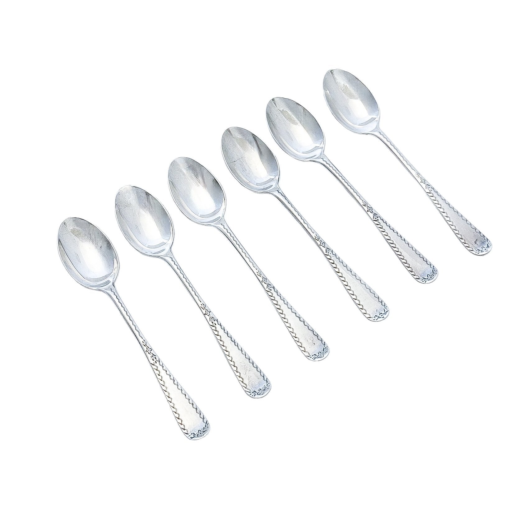 Edwardian cased set of 6 sterling silver tea or coffee spoons with sugar tongs