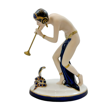 Art Deco style Royal Dux porcelain figurine of exotic female snake charmer dancer