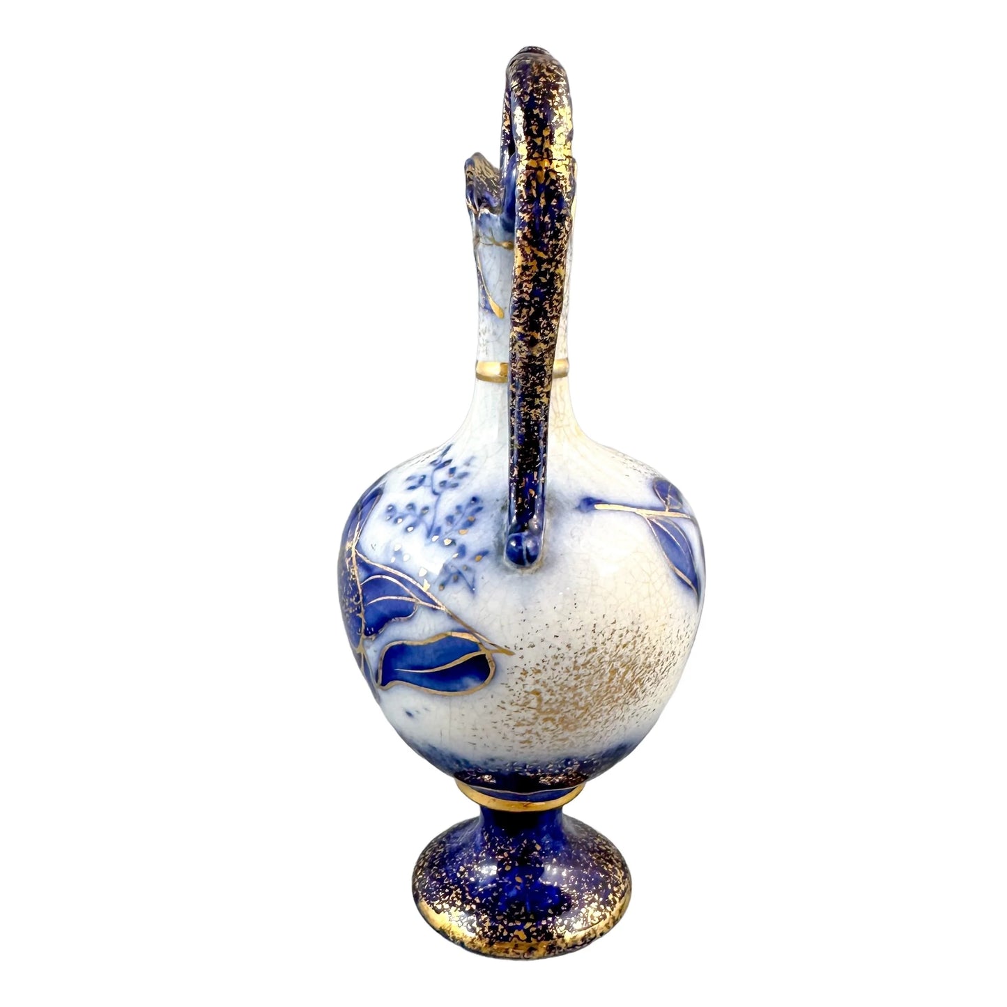 Art Nouveau cobalt blue amphora shaped porcelain pitcher