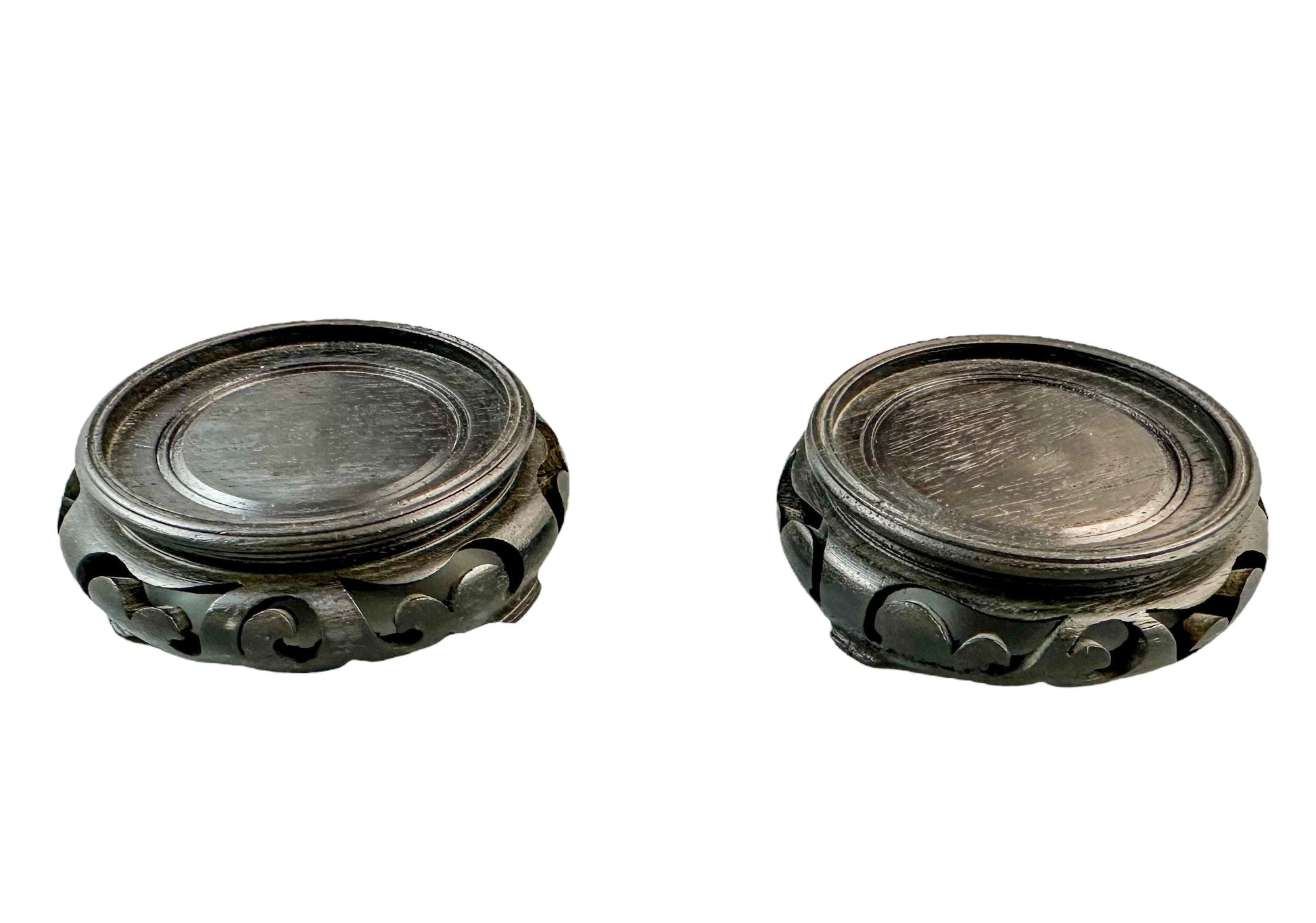 Chinese Qing dynasty pair black brass cloisonné enamel vases on stands