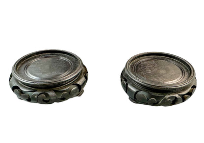 Chinese Qing dynasty pair black brass cloisonné enamel vases on stands