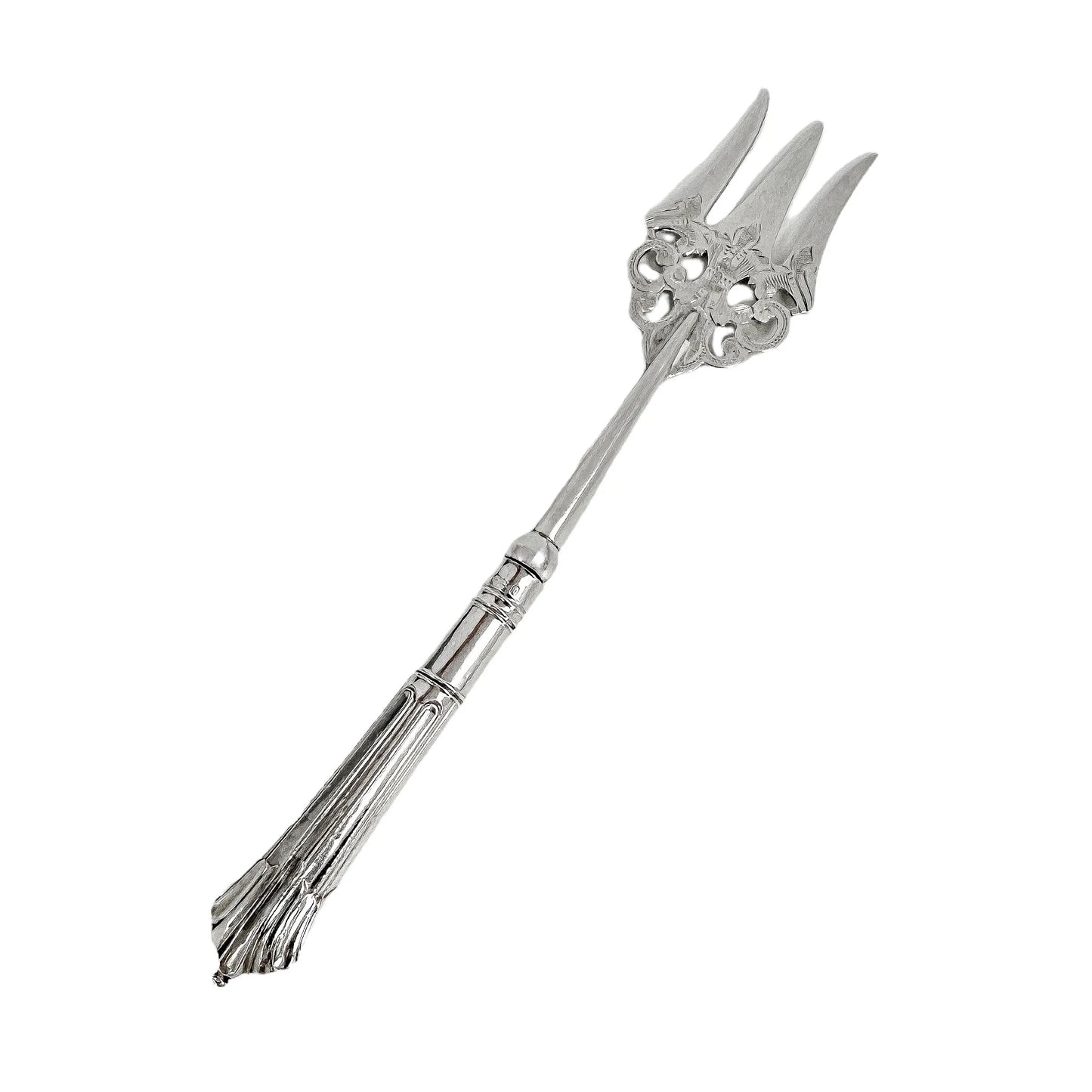 Large sterling silver Victorian bread toasting fork engraved in Art Nouveau design