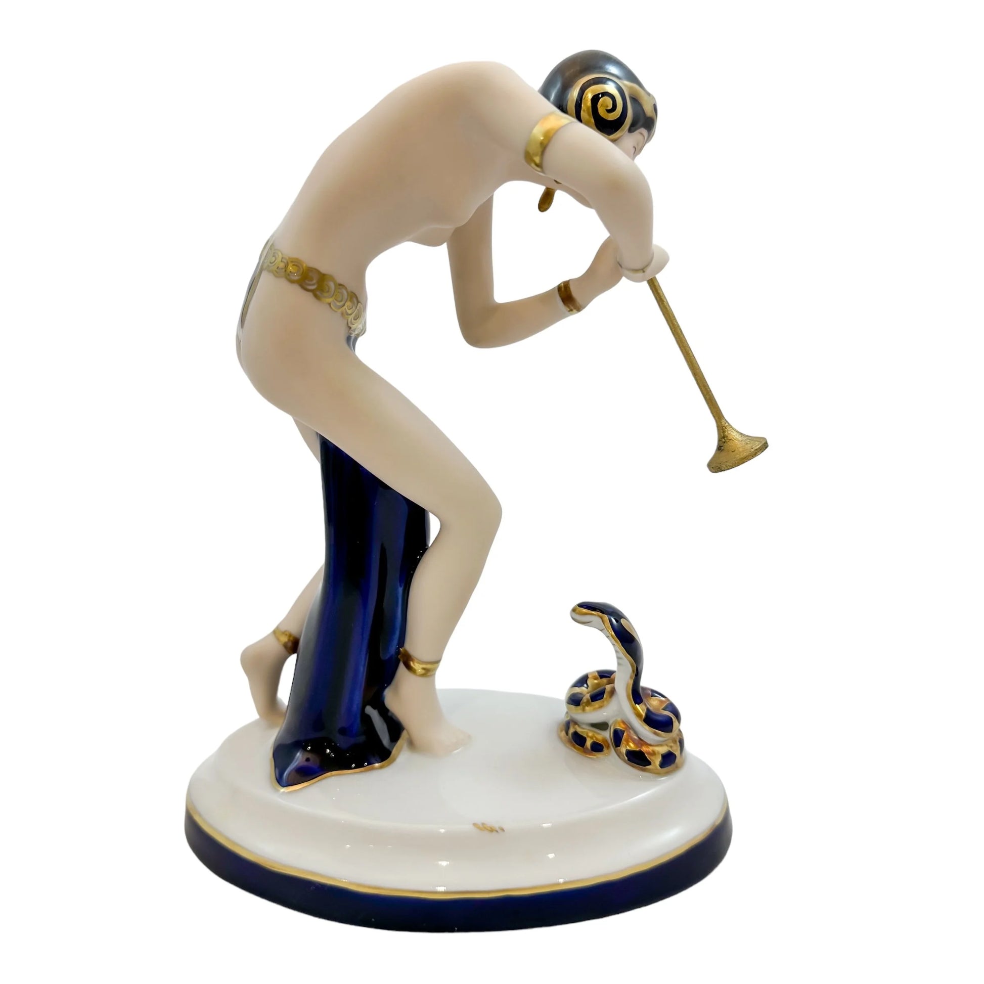 Art Deco style Royal Dux porcelain figurine of exotic female snake charmer dancer