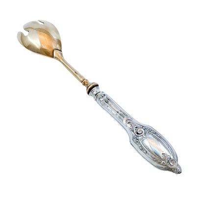 Cased 1940's Portuguese silver salad serving fork and spoon in original presentation box