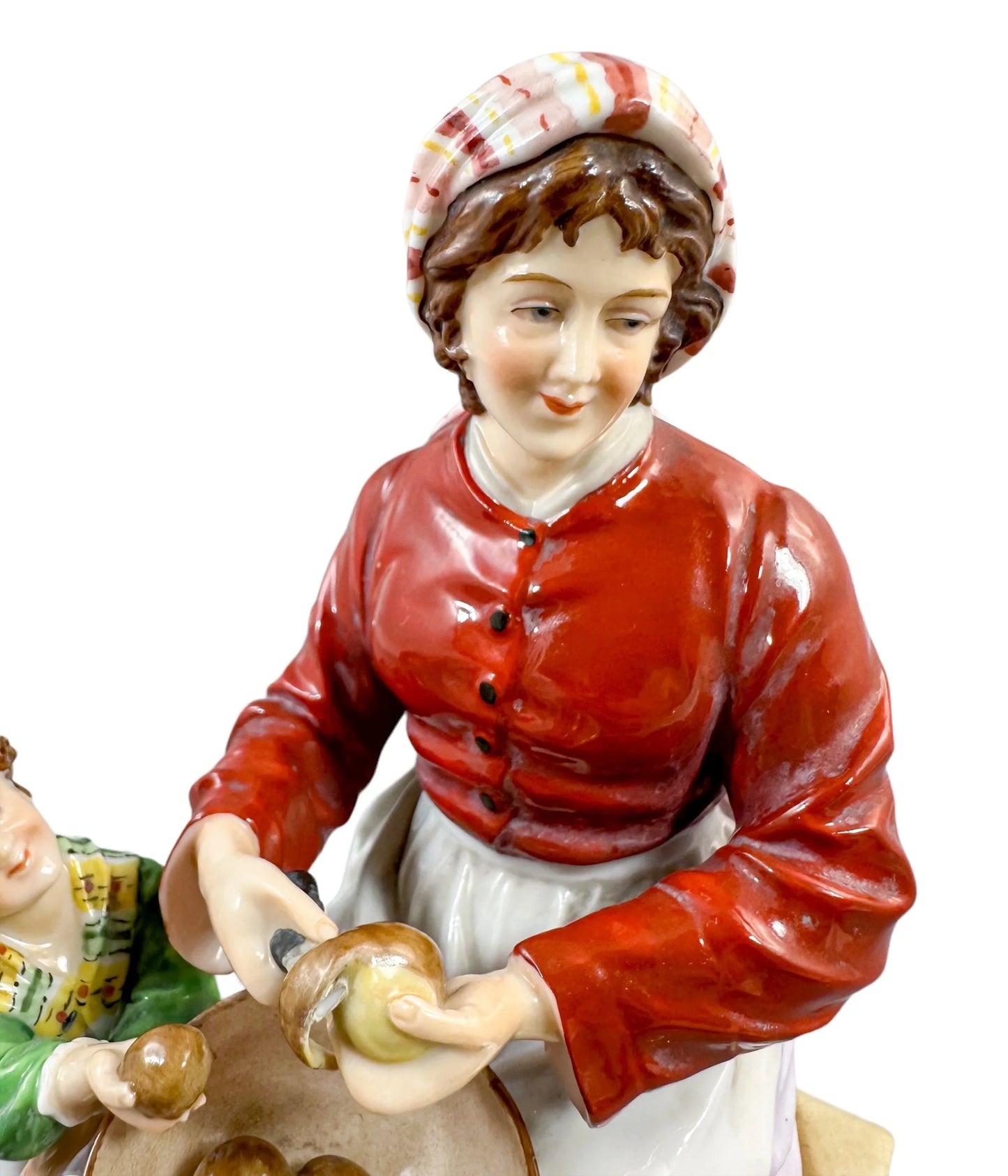 German 1890's Thuringian porcelain figurine of woman peeling potatoes