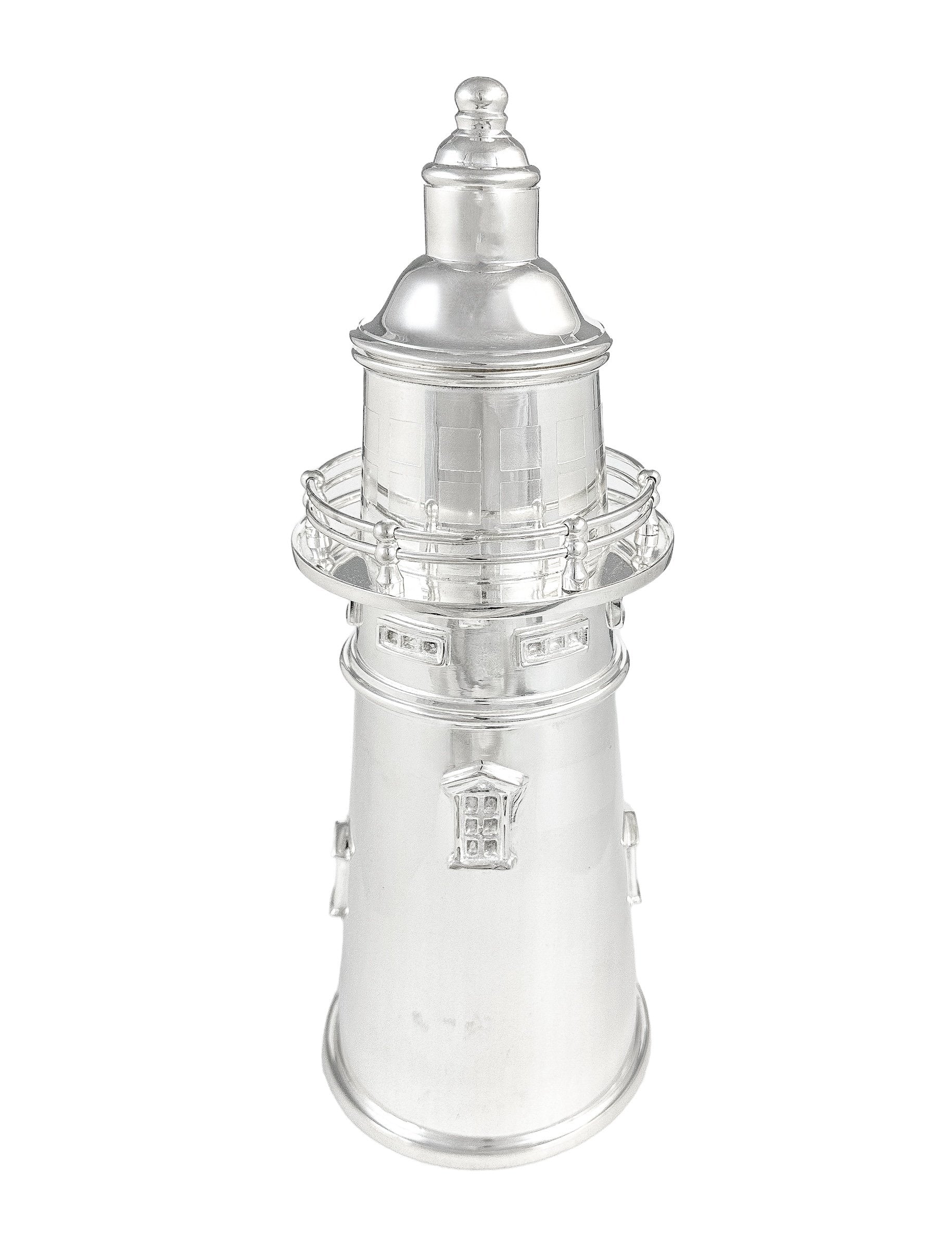 Large Art Deco novelty silver plated Prohibition lighthouse cocktail shaker