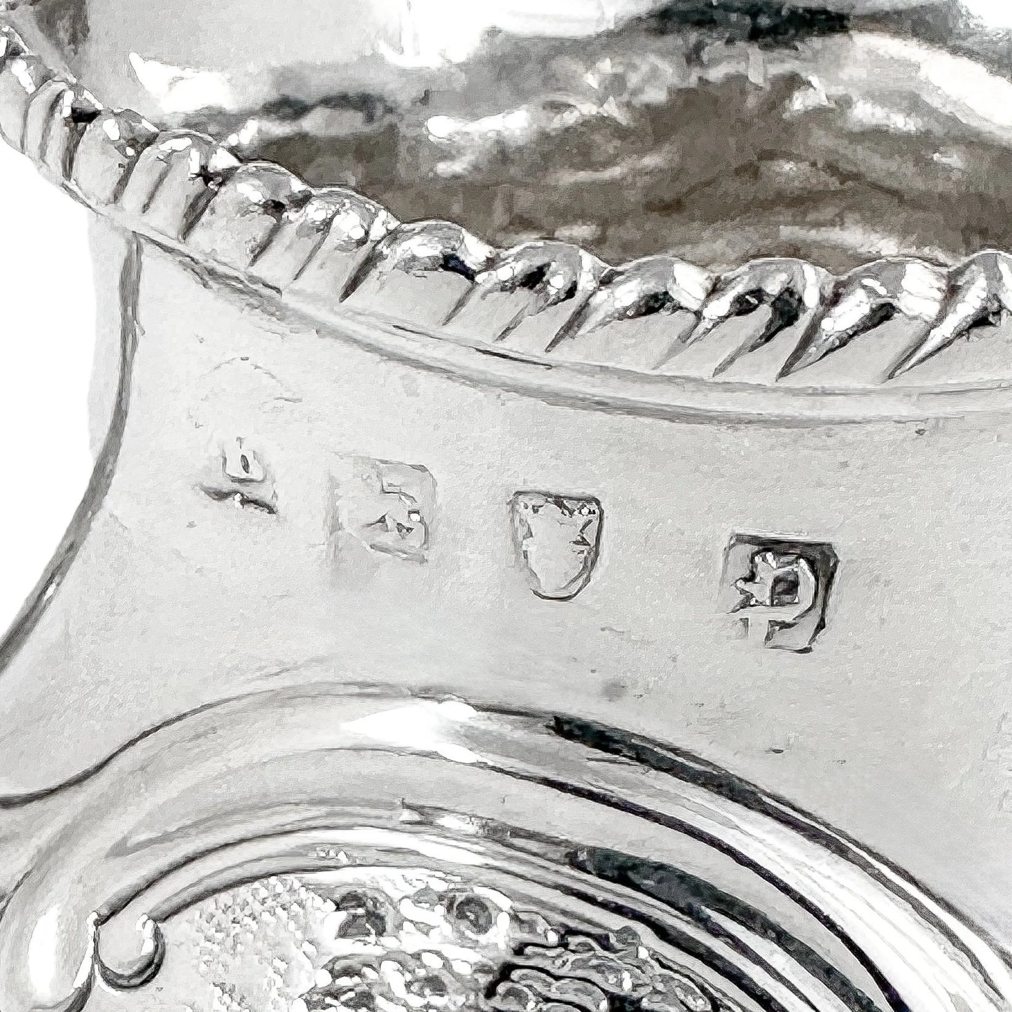 George III sterling milk jug on pedestal foot with hunting scenes, Walter Brind, 1770