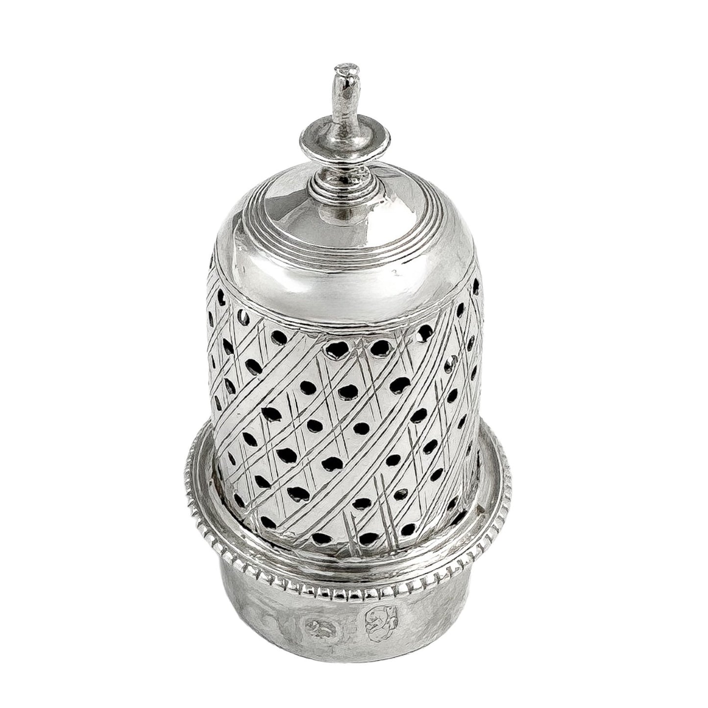 George III sterling baluster caster / pepper pot with beaded border