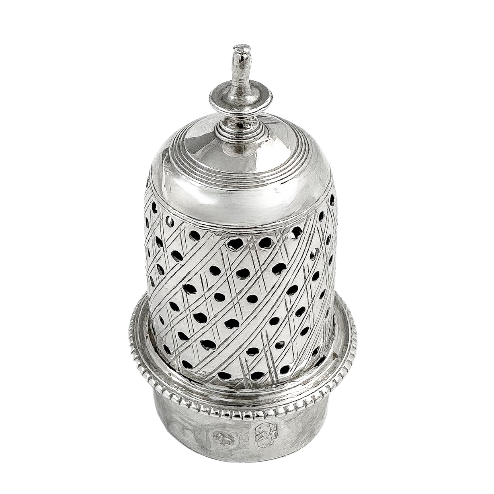 George III sterling baluster caster / pepper pot with beaded border