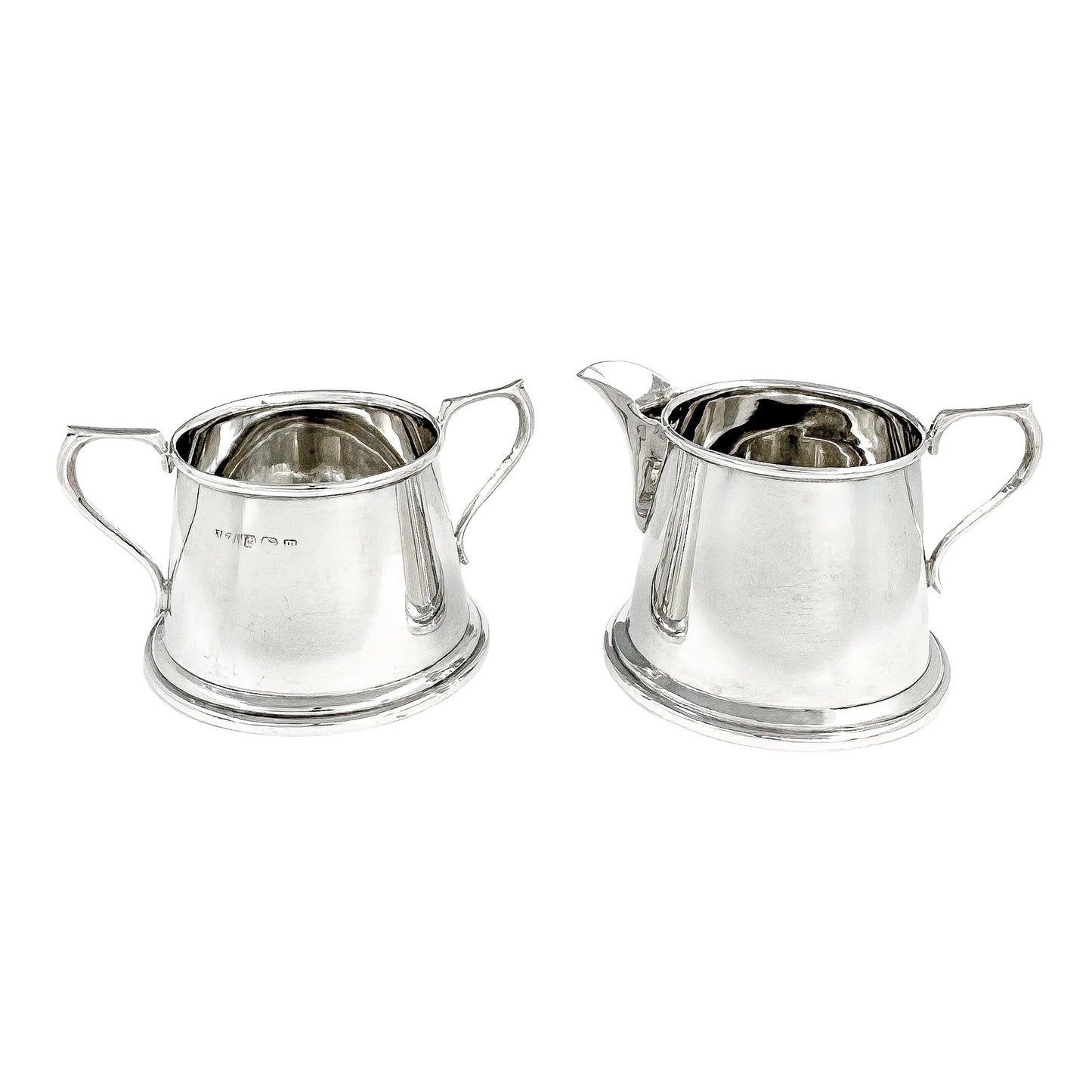 Edwardian sterling silver Art Deco sugar bowl and milk jug set, 1911