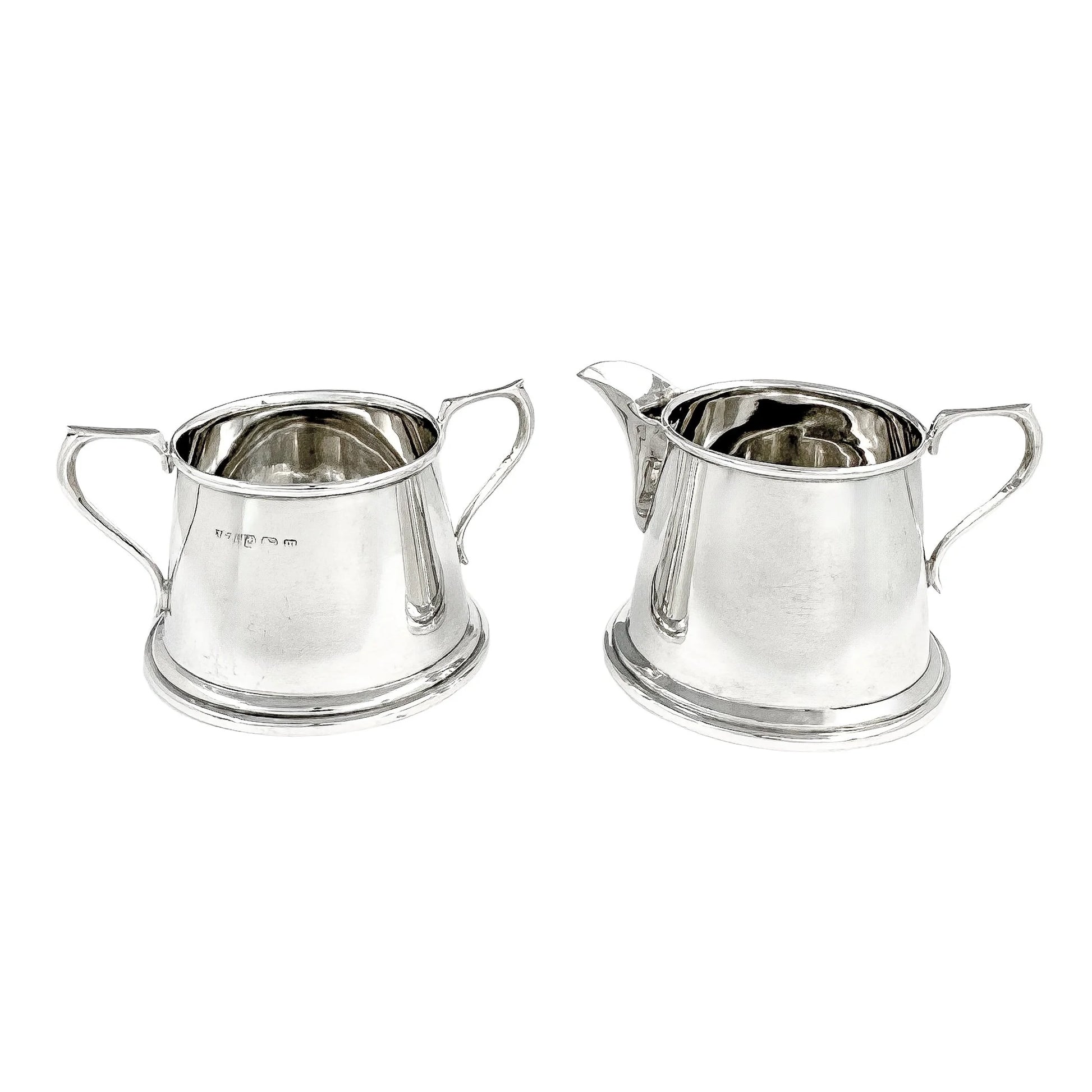 Edwardian sterling silver Art Deco sugar bowl and milk jug set, 1911