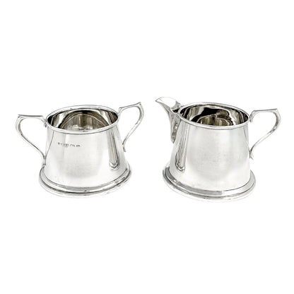 Edwardian sterling silver Art Deco sugar bowl and milk jug set, 1911