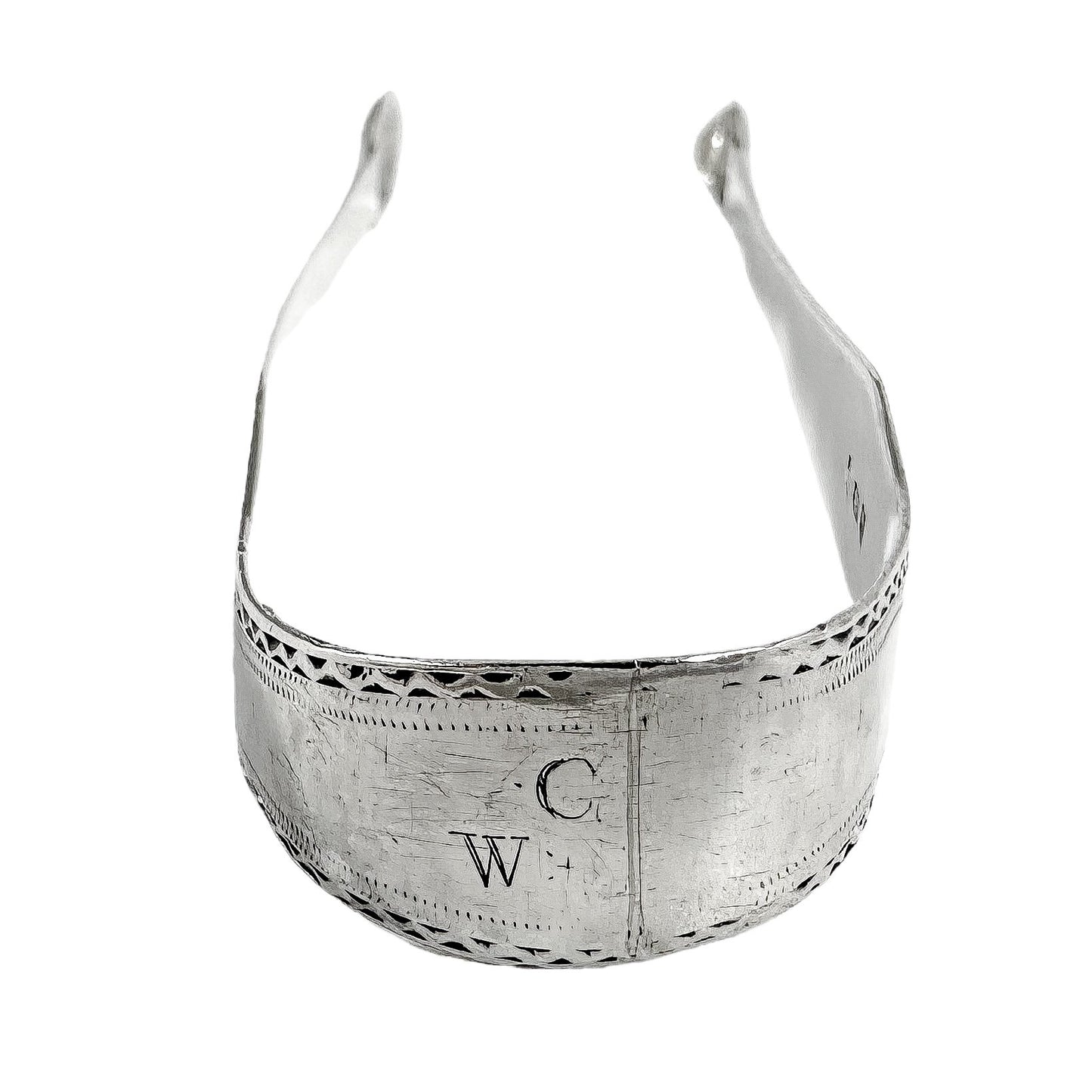 George III sterling silver bright cut sugar tongs