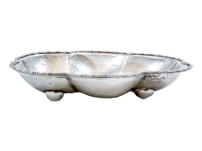 Victorian hand-hammered silver lobed hexagonal sweetmeat bowl / bonbon dish