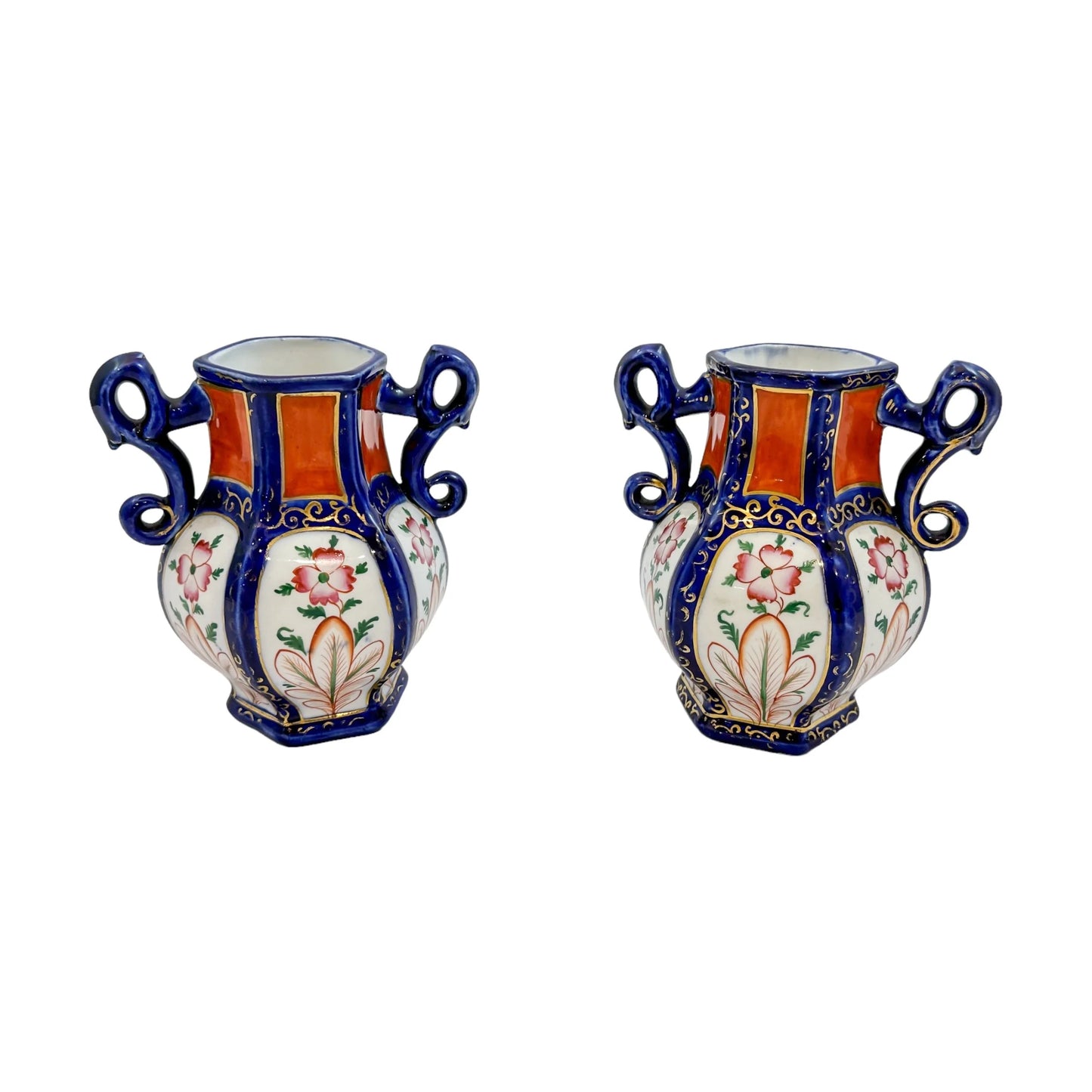 Georgian pair Mason's Ironstone pottery double handled baluster octagonal vases