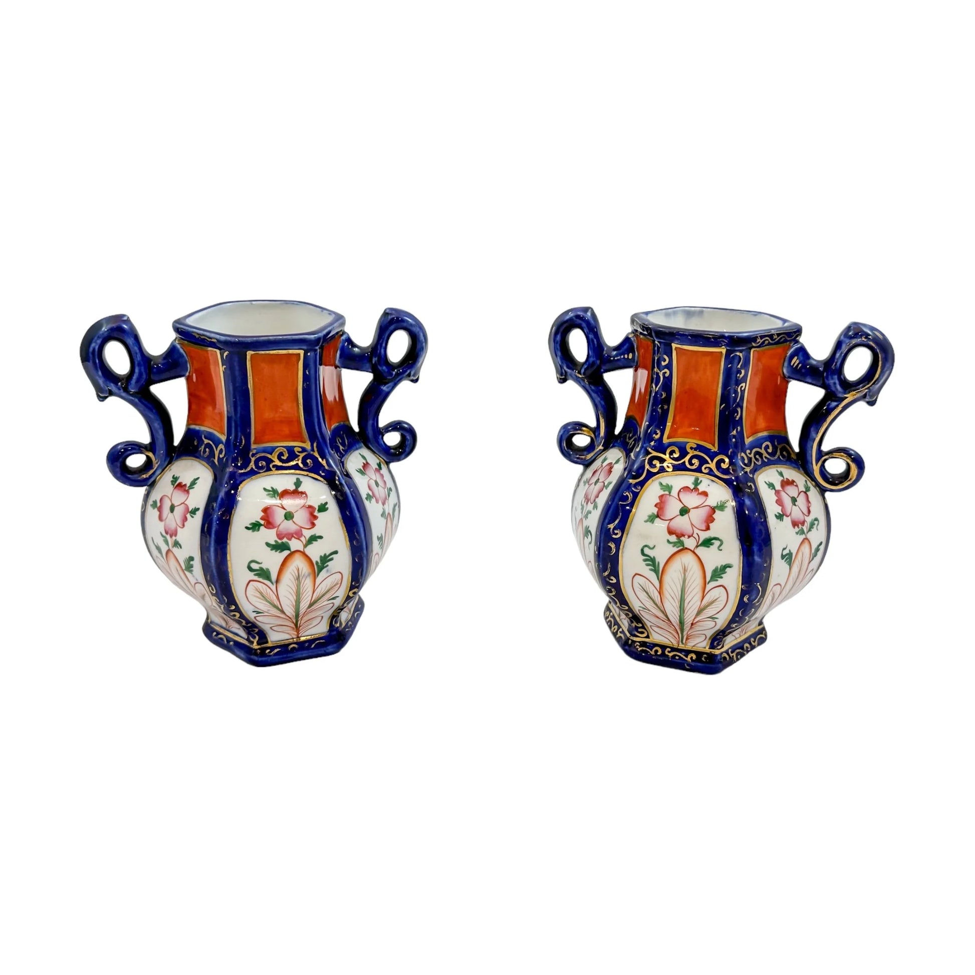 Georgian pair Mason's Ironstone pottery double handled baluster octagonal vases