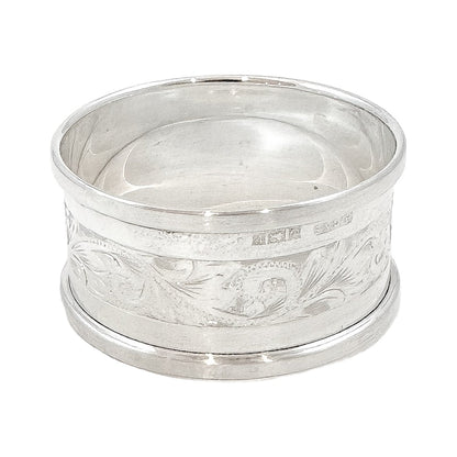 Vintage boxed sterling silver napkin ring with Art Nouveau motif and vacant cartouche