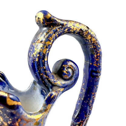 Art Nouveau cobalt blue amphora shaped porcelain pitcher