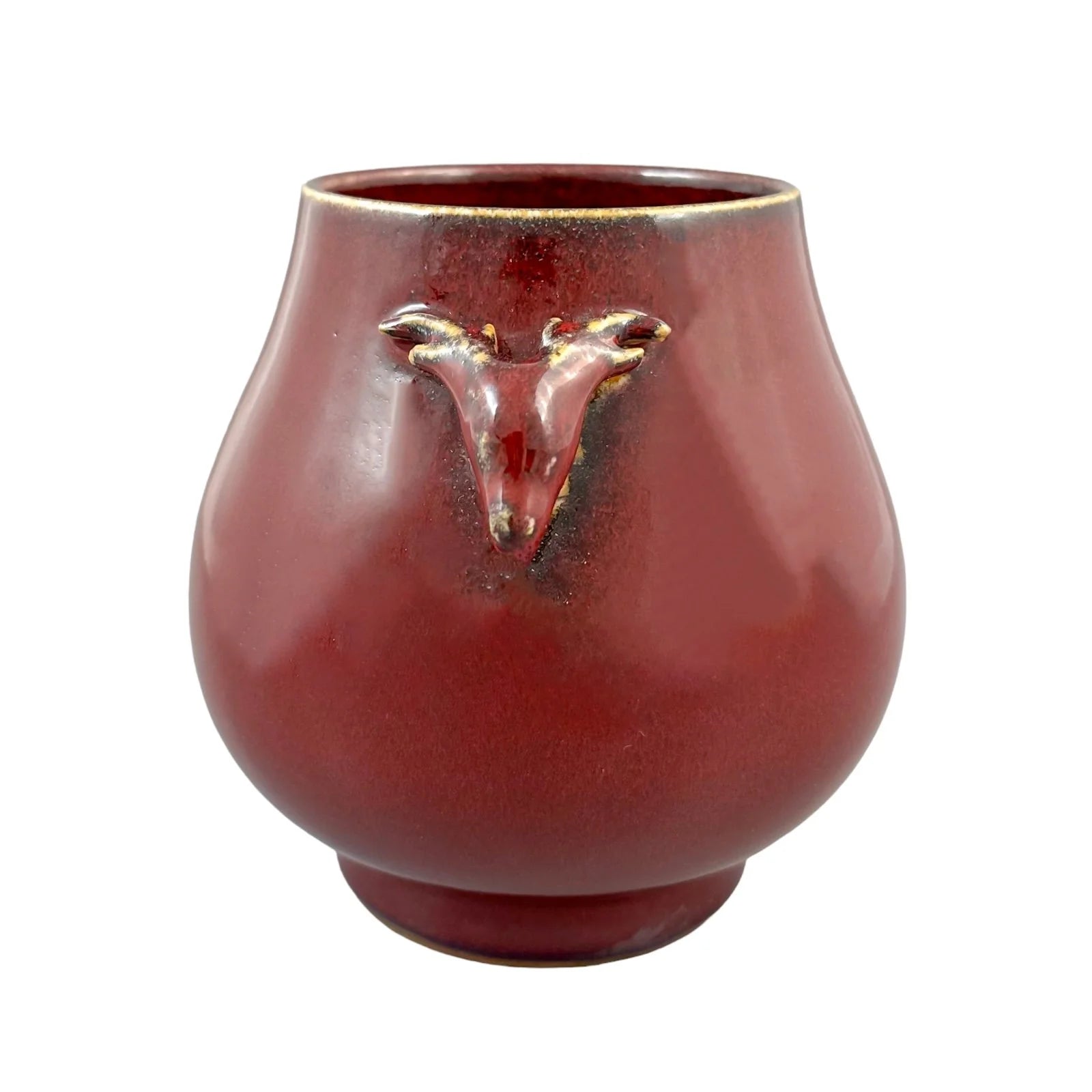 19th Century Qing dynasty sang de boeuf Hu form vase with deer head handles