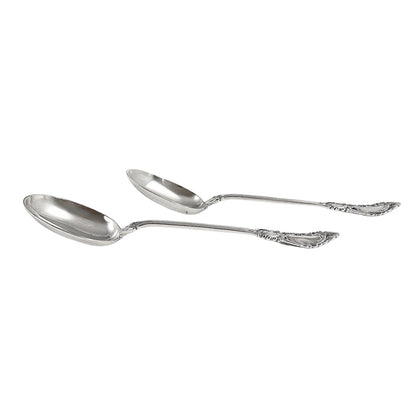 Danish solid silver pair dessert spoons with rich foliate design
