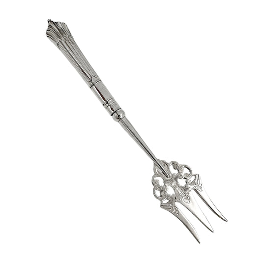 Large sterling silver Victorian bread toasting fork engraved in Art Nouveau design