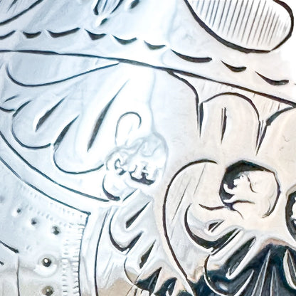 Mid-Victorian sterling silver chalice with arabesque motif, inscribed "Suzanne"