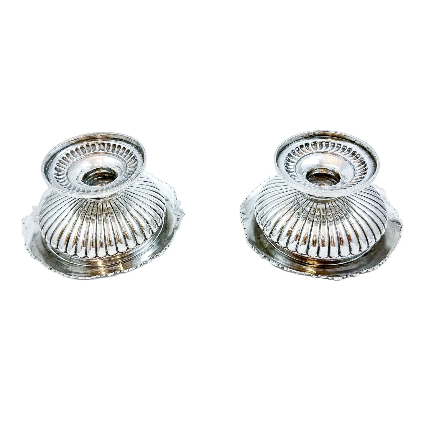 Pair of George III sterling silver gilt pedestal open salts, Rebecca Emes (rare woman silversmith)