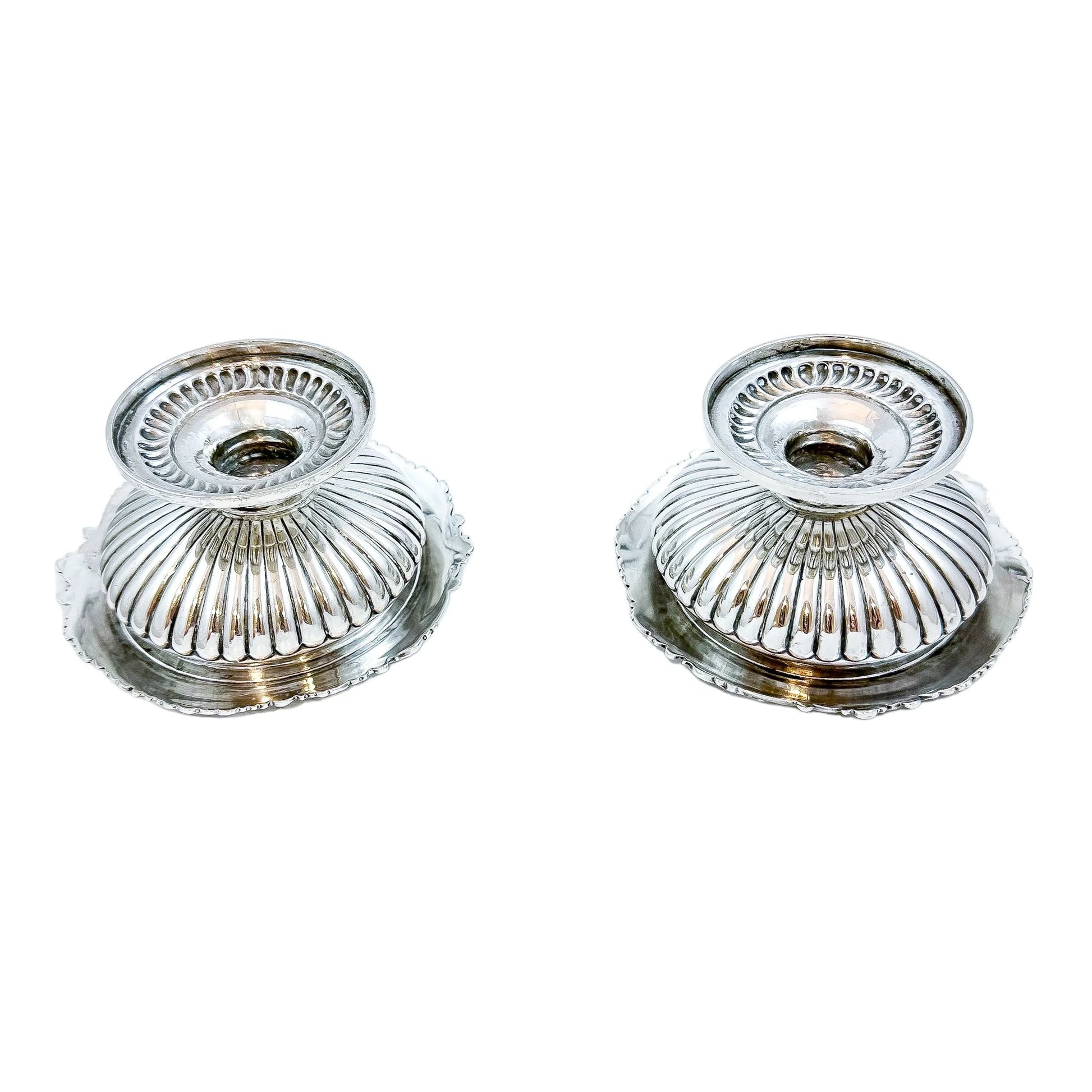 Pair of George III sterling silver gilt pedestal open salts, Rebecca Emes (rare woman silversmith)