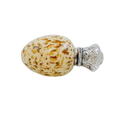Victorian novelty silver and ceramic scent bottle in the form of bird's egg