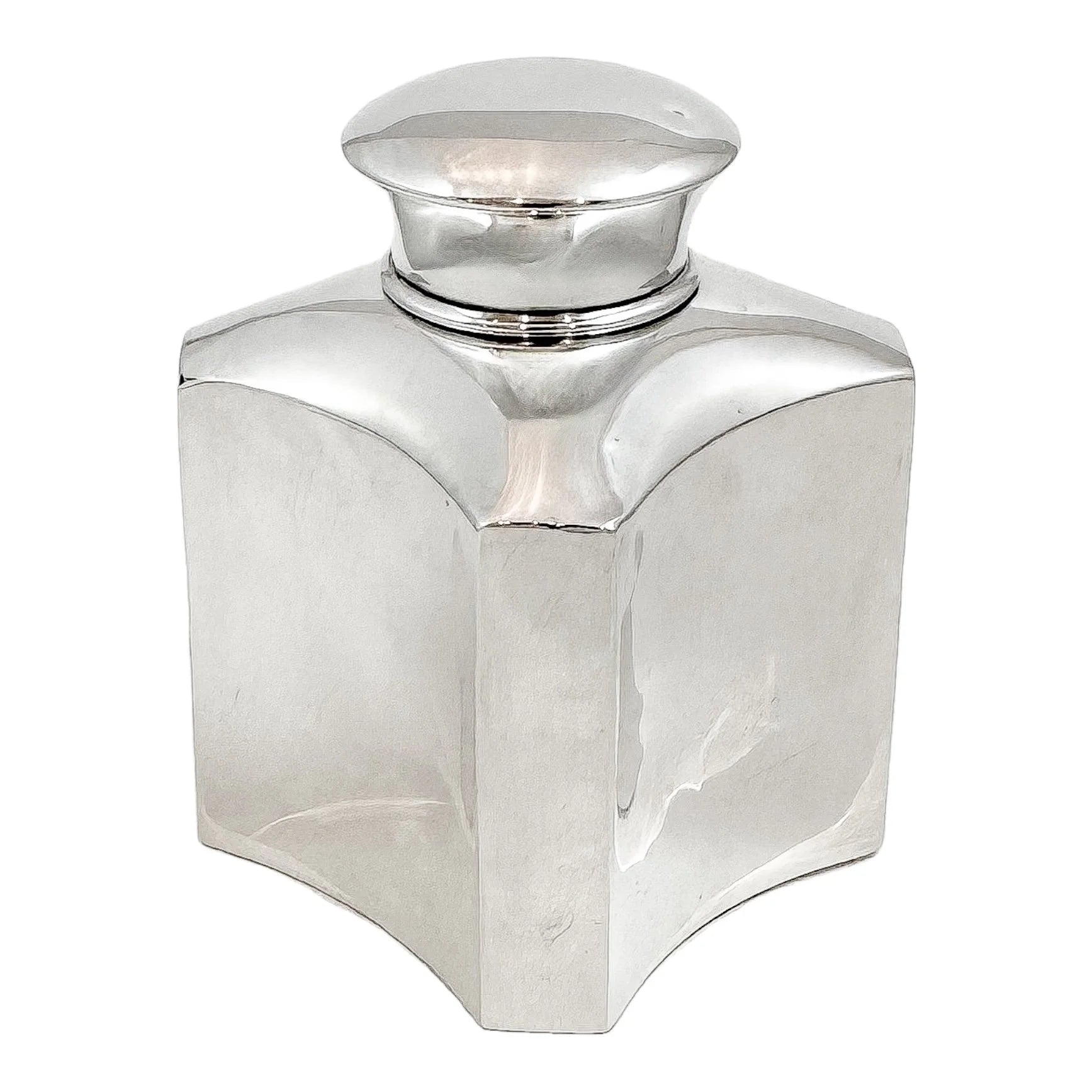Edwardian sterling silver octagonal tea caddy box with gilt lid