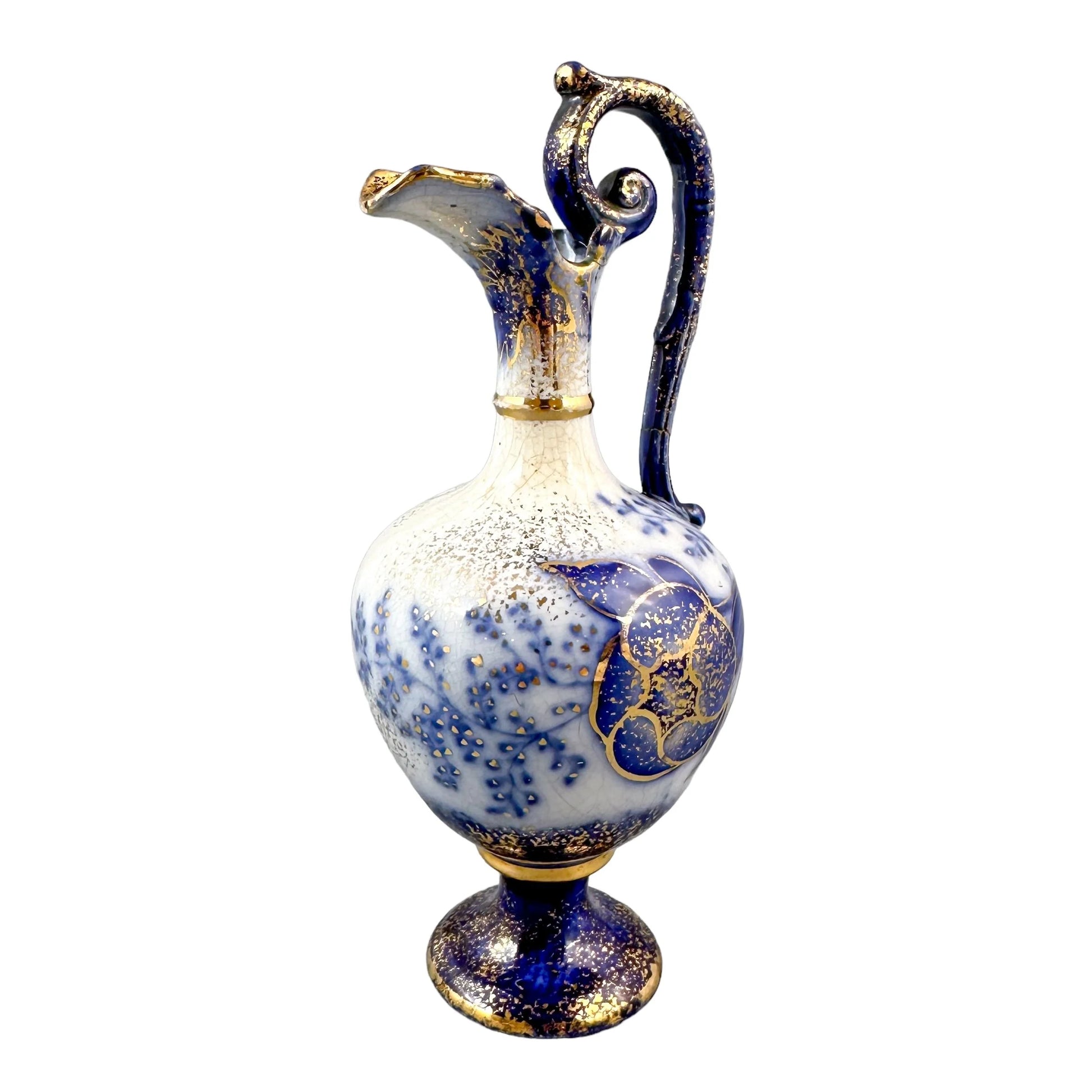 Art Nouveau cobalt blue amphora shaped porcelain pitcher
