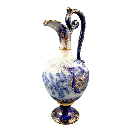 Art Nouveau cobalt blue amphora shaped porcelain pitcher