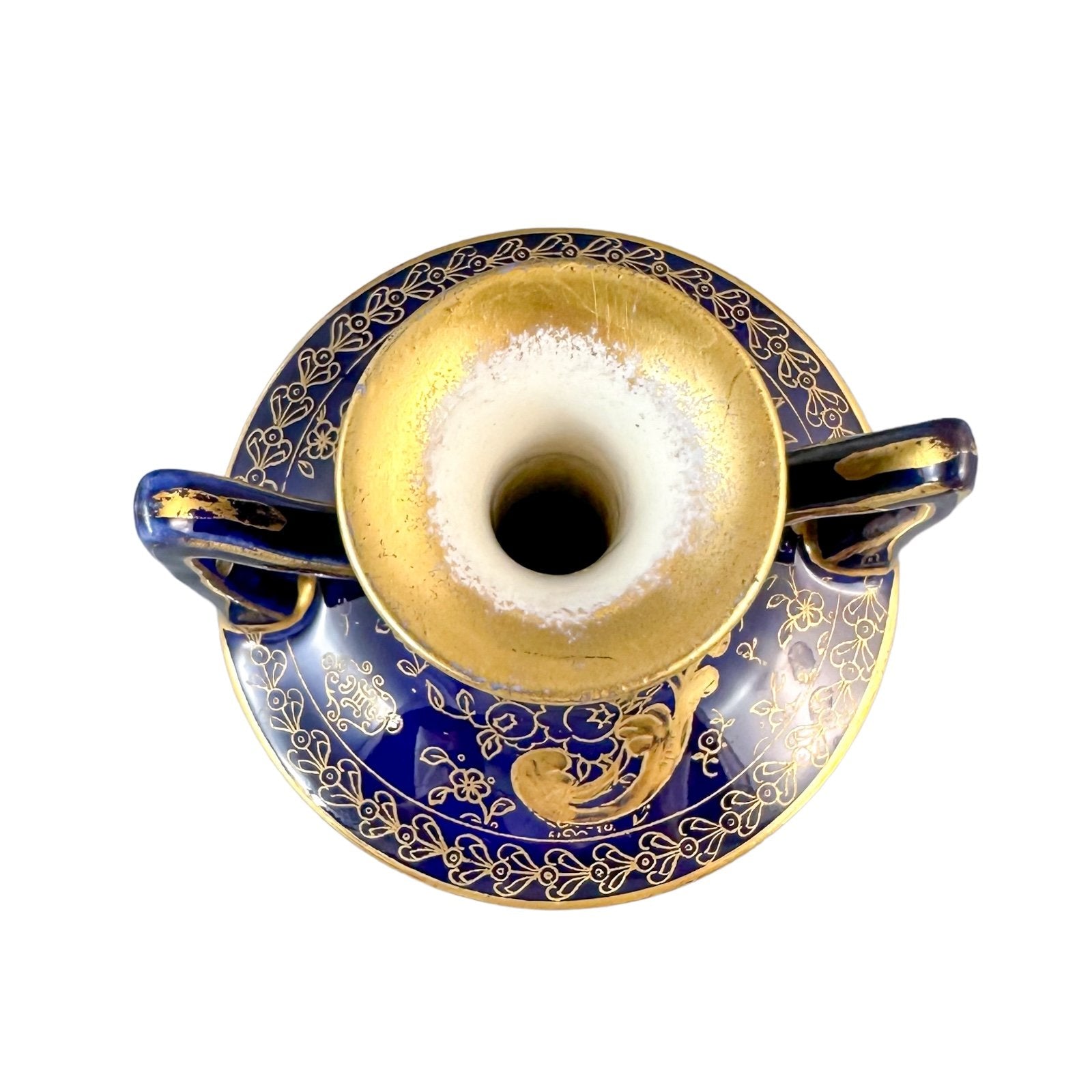 Victorian Royal Doulton two handled Art Nouveau cobalt urn vase in Blue Daffodil pattern