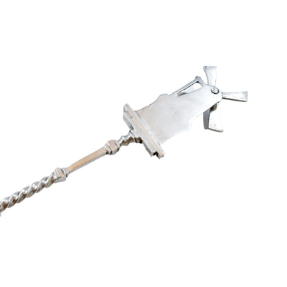 19th century Dutch silver tea strainer spoon with pastoral scene and windmill finial