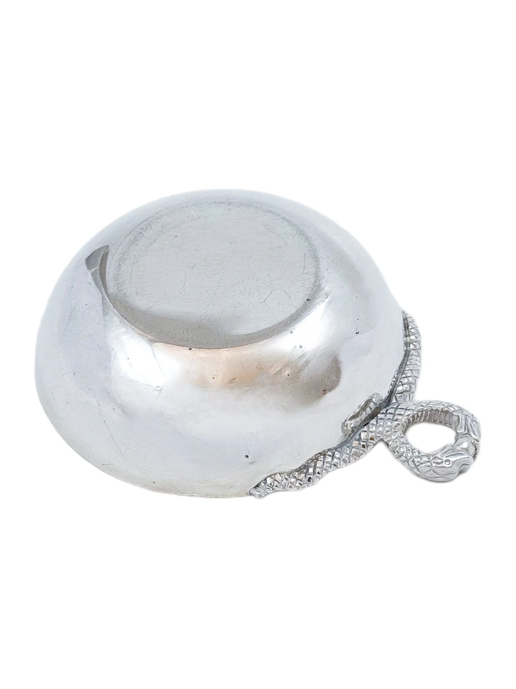 Elizabeth II sterling silver wine taster / sommelier cup with twin serpent handle